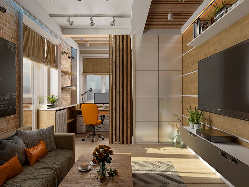 Современный интерьер комнаты в однокомнатной квартире
