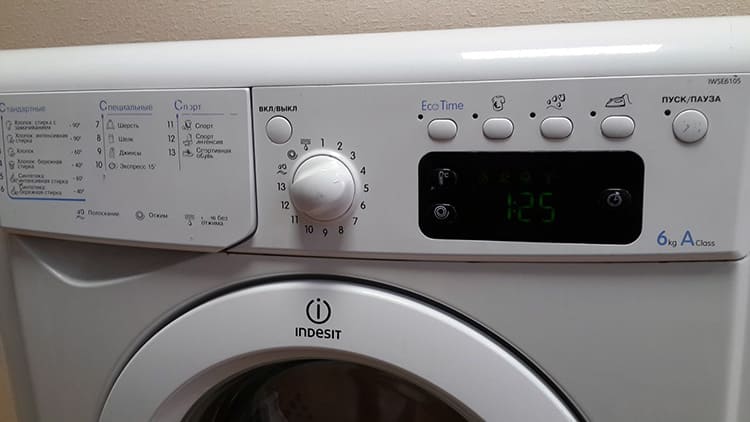 Для запуска функции на панели стиральных машинок Индезит предусмотрена специальная кнопка EcoTime