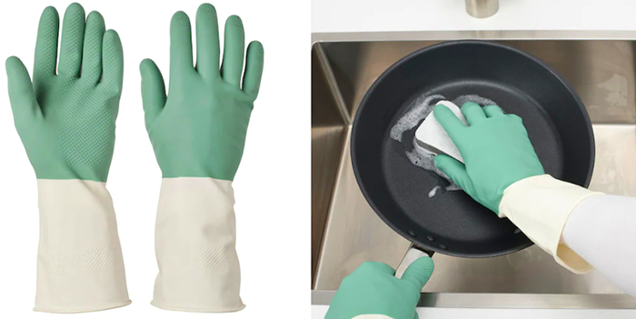 Сильные кислоты, едкие чистящие вещества и аммиак могут повредить перчатки